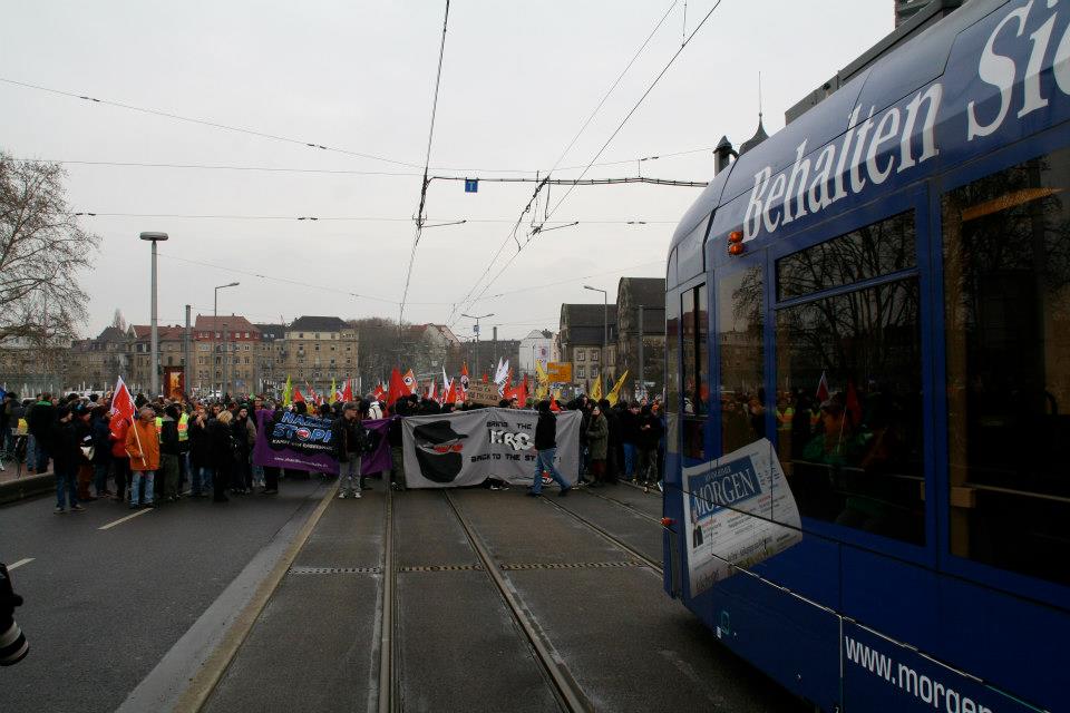 Blockade einer Straßenbahn in Mannheim